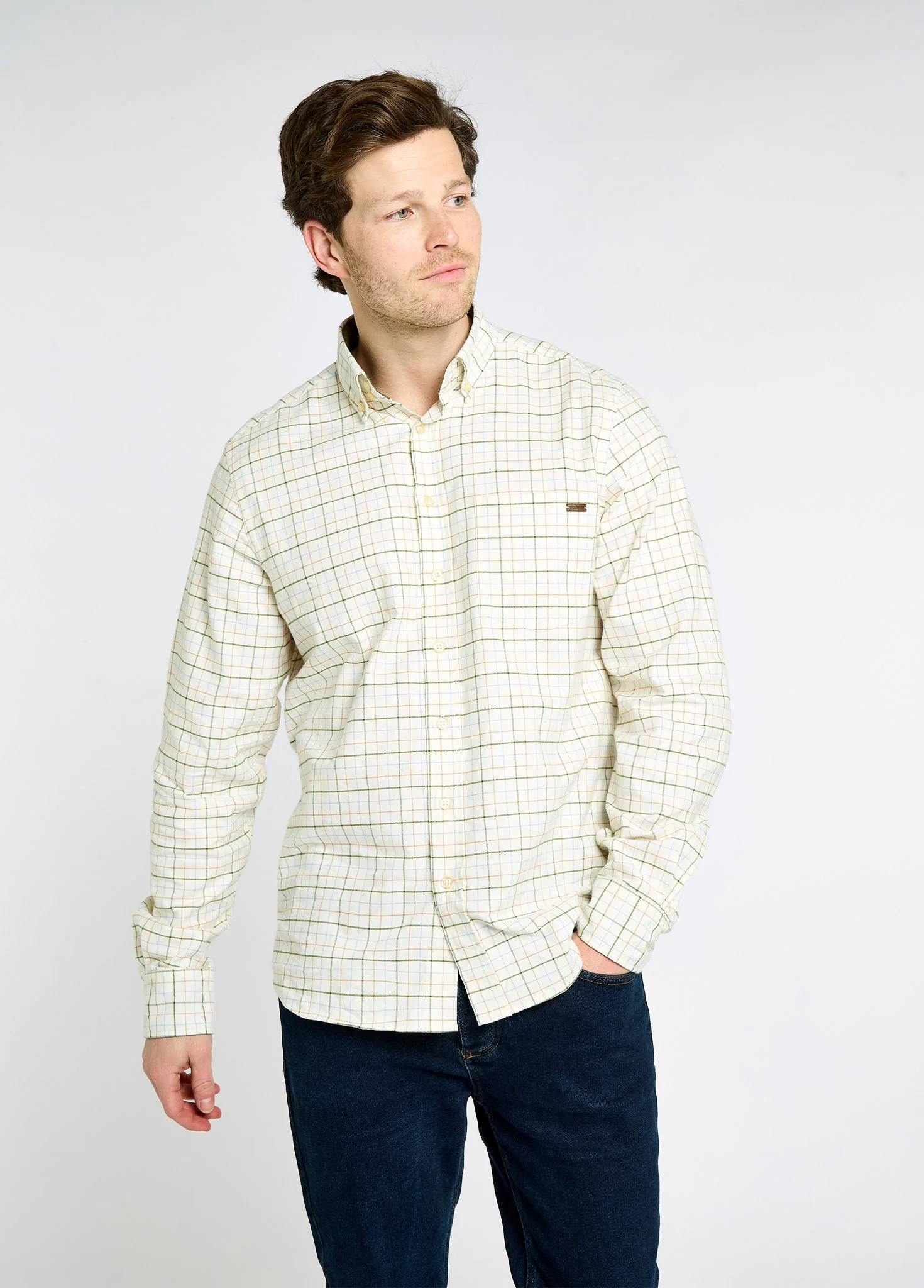 Drumcar Men’s tattersall check shirt - Dusky Green - Image 3