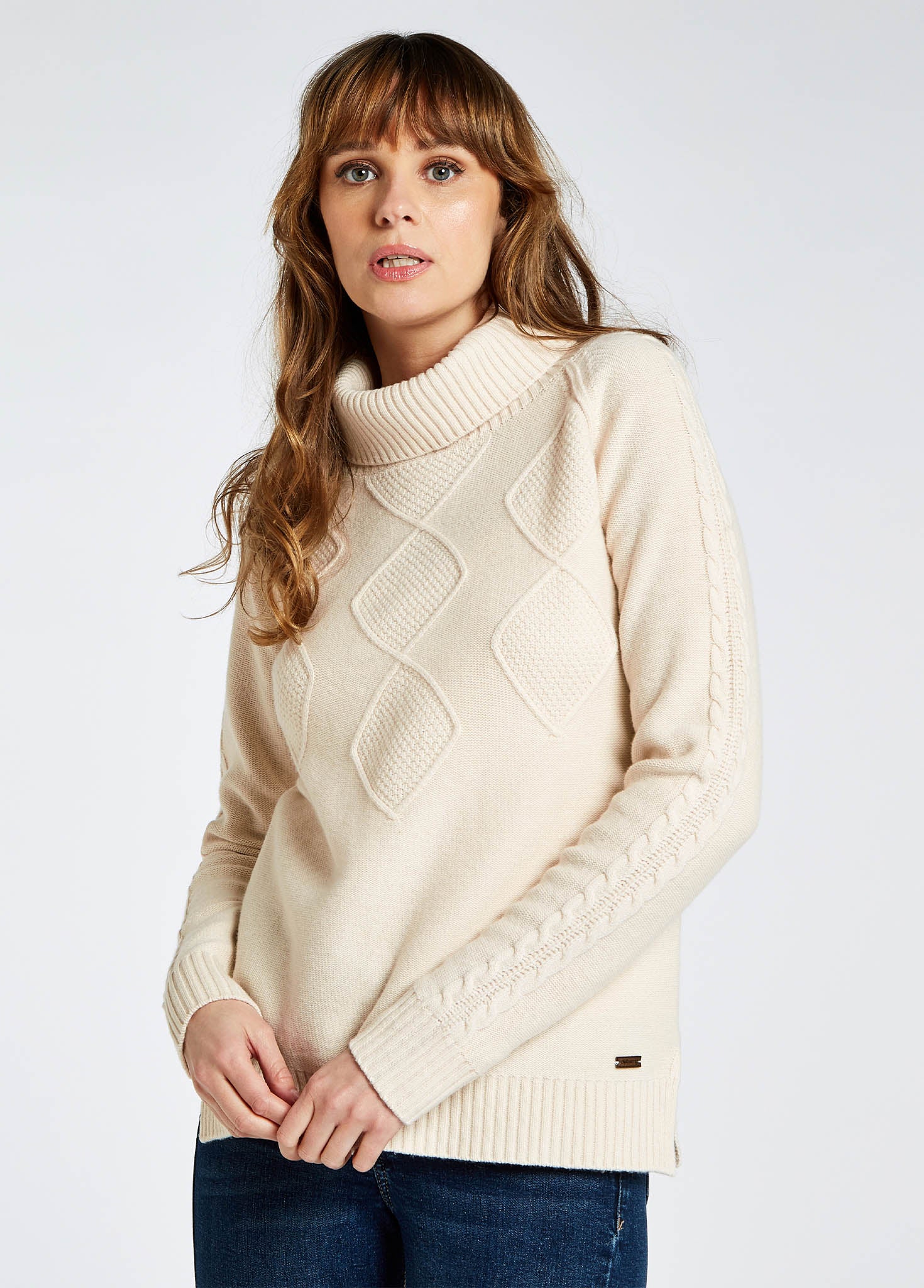Belleek Chunky Roll Neck Sweater - Chalk - Image 3