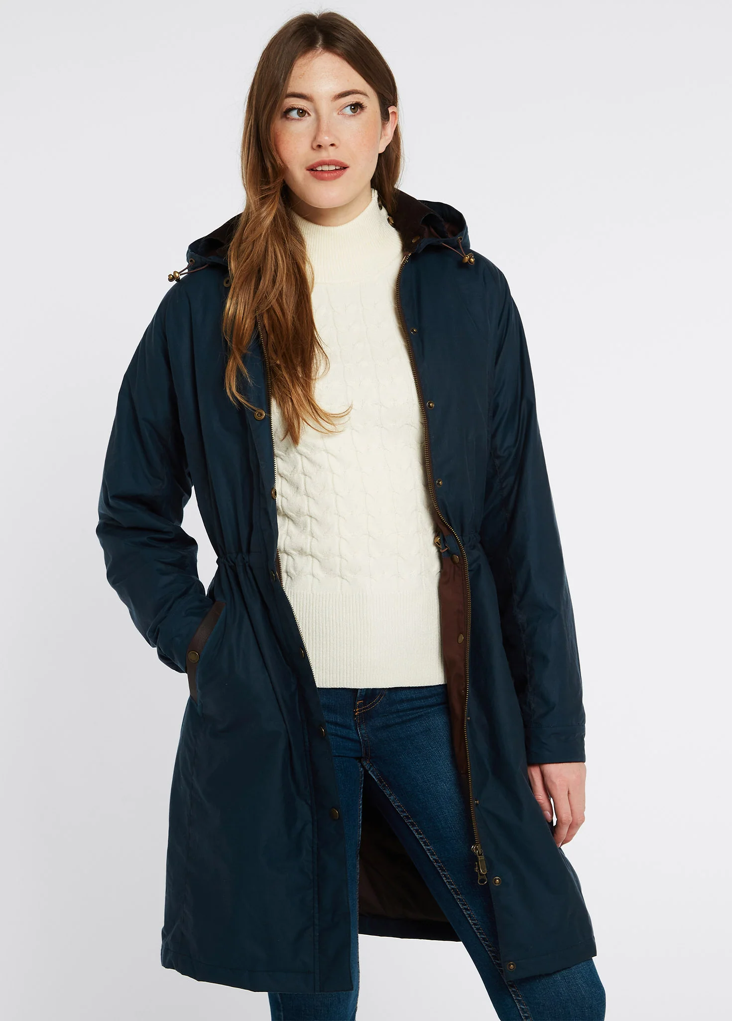 Redington Ladies Long Wax Coat - Storm Blue - Image 3