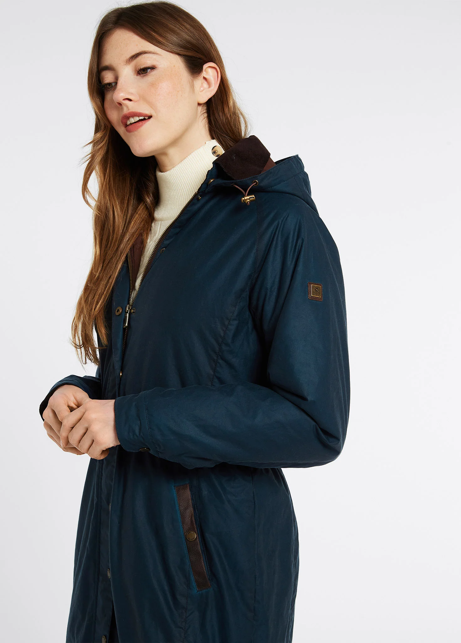 Redington Ladies Long Wax Coat - Storm Blue - Image 5